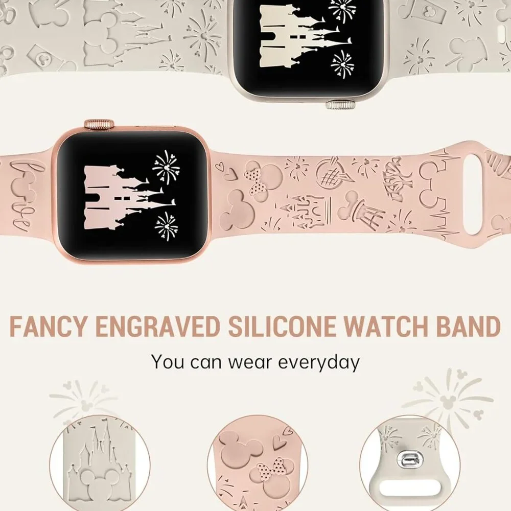 2 Packs Cartoon Engraved Band Compatible with Apple Watch Band 38mm 40mm 41mm 42 - Picture 3 of 6